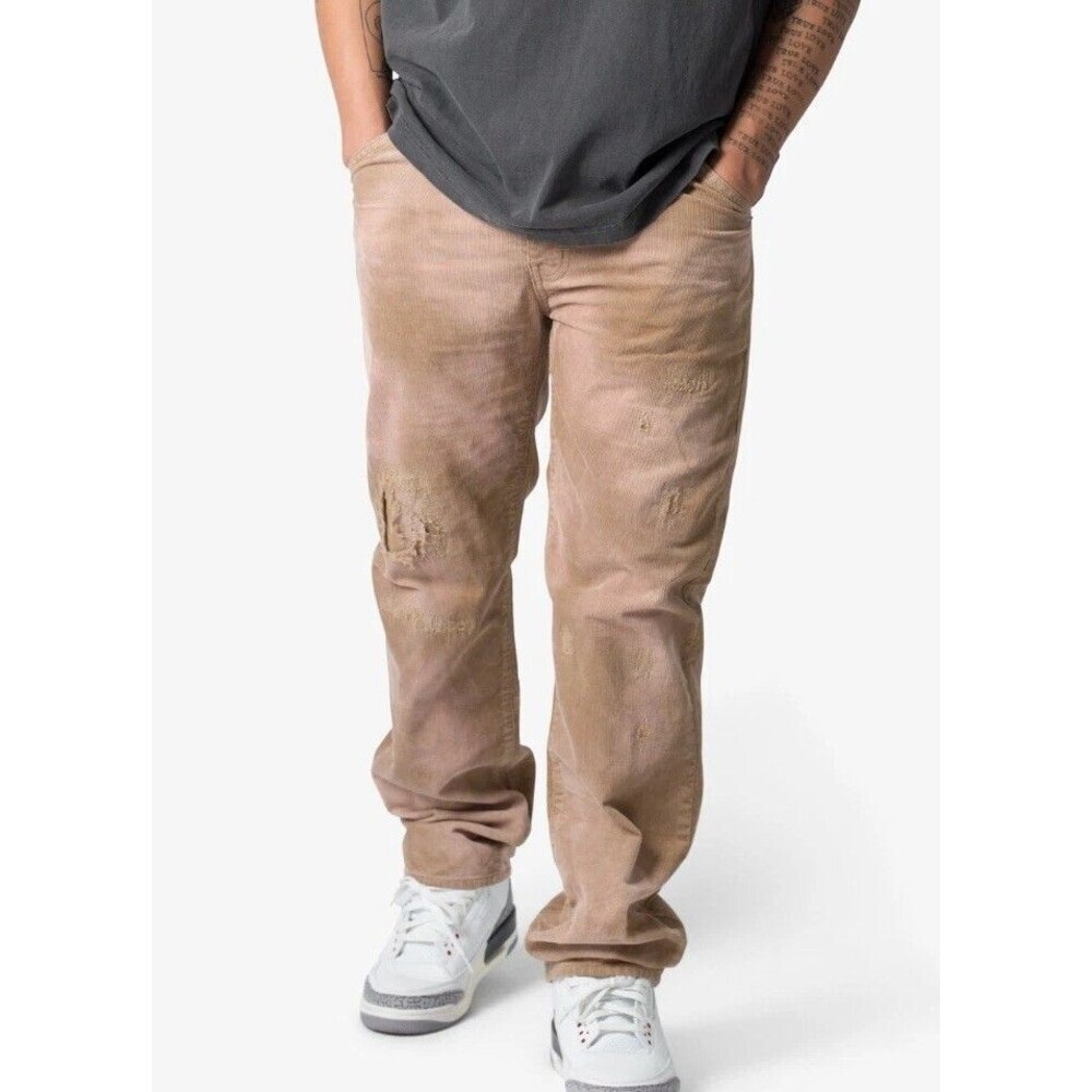 MNML Corduroy Pants Mens Size 29 Measures 31x30 Distressed Repaired Tan Brown